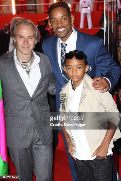 Harald Zwart, Will Smith and Jaden Smith attend the UK gala premiere of The Karate Kid held at The Odeon Leicester Square on July 15, 2010 in London,...