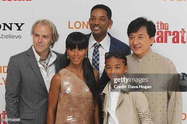 Harald Zwart, Jada Pinkett Smith, Will Smith, Jaden Smith and Jackie Chan attends the UK gala premiere of The Karate Kid held at The Odeon Leicester...