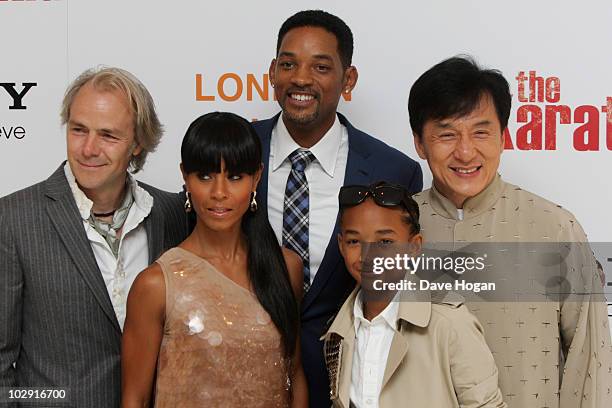 Harald Zwart, Jada Pinkett Smith, Will Smith, Jaden Smith and Jackie Chan attends the UK gala premiere of The Karate Kid held at The Odeon Leicester...