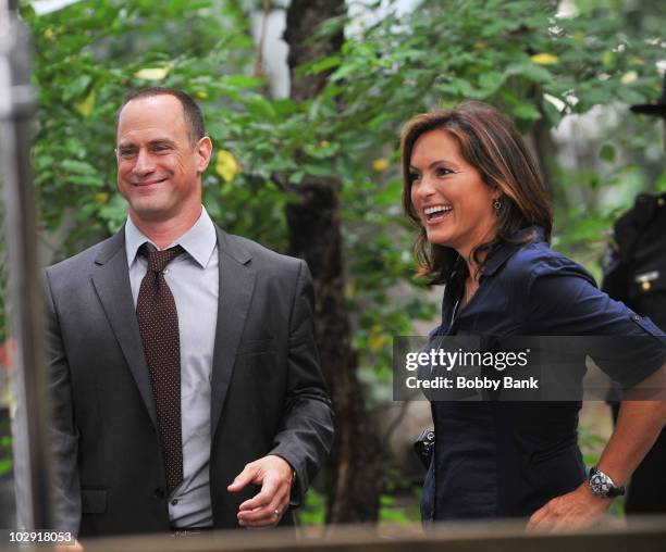 Mariska Hargitay and Christopher Meloni first day filming on location for "Law & Order: SVU" 12th season on the streets of Manhattan on July 15, 2010...