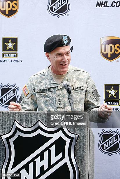 Lt. Gen. David Huntoon, Jr. Speaks at the NHL, UPS & U.S. Army Street Hockey Equipment Donation To Troops In Iraq event at the NHL Powered by Reebok...