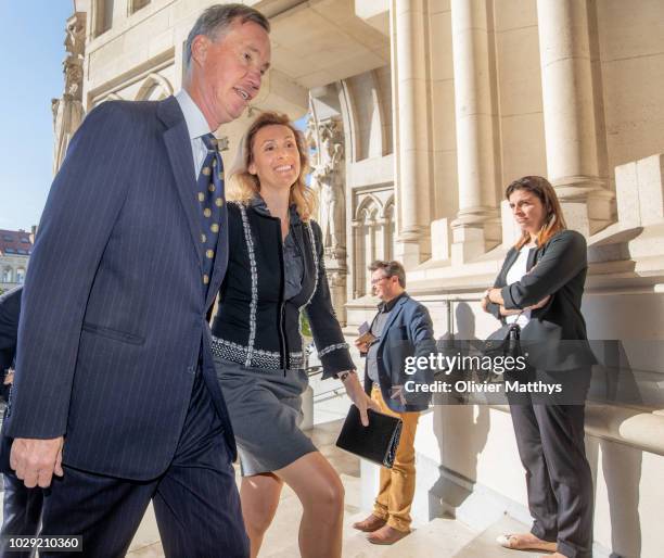 Prince Guillaume, Hereditary Grand Duke of Luxembourg and Princess Sibilla of Luxembourg arrive prior to attend a mass to remember the 25th...