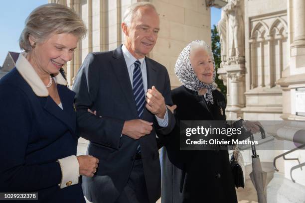 Marie Astrid of Luxembourg, Archduke Karl Christian of Austria and Margarete of Luxembourg arrive prior to attend a mass to remember the 25th...