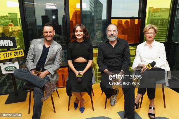 Director Dan Fogelman, Olivia Cooke, Mandy Patinkin and Annette Bening of "Life Itself" attend The IMDb Studio presented By Land Rover At The 2018...