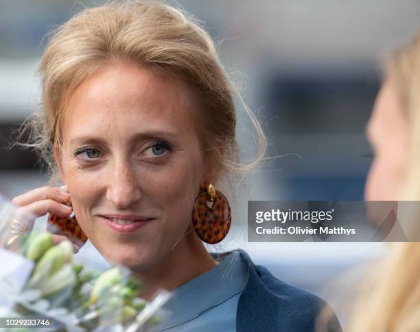 Princess Maria Laura of Belgium leaves a the mass to remember the 25th anniversary of the death of King Baudouin at Notre Dame Church on September 8,...