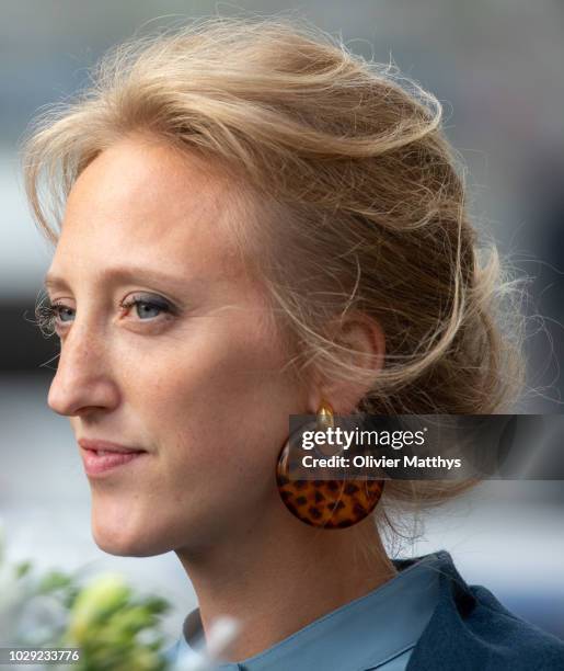 Princess Maria Laura of Belgium leaves a the mass to remember the 25th anniversary of the death of King Baudouin at Notre Dame Church on September 8,...