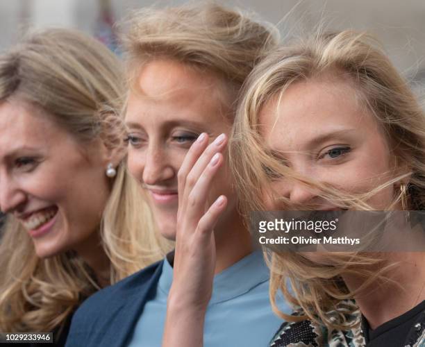 Princess Elisabetta von Rosboch Wolkenstein, Princess Maria Laura of Belgium and Princess Louisa Maria of Belgium leave a the mass to remember the...