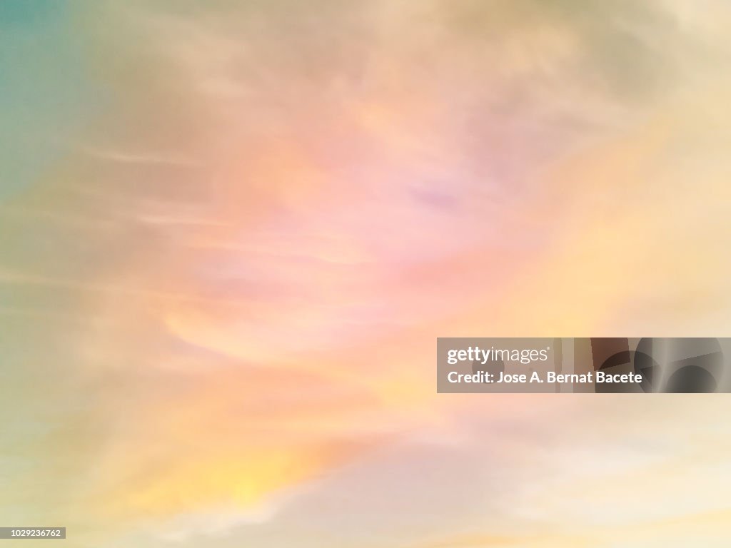Background of forms and abstract figures of smoke and steam of colors on a white and soft blue background.