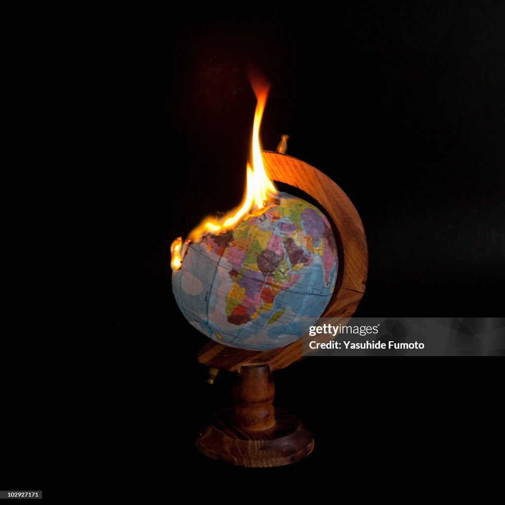 A burning globe.