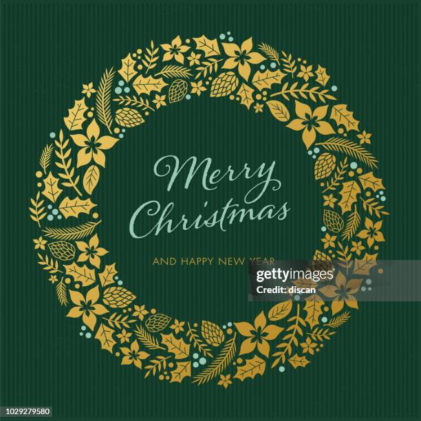 ilustrações de stock, clip art, desenhos animados e ícones de christmas card with wreath - coroa de louro