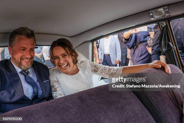 Luxembourg-born actress Desiree Nosbusch and German cameraman Tom Alexander Bierbaumer they got in the car of Oderzo after their marriage on...