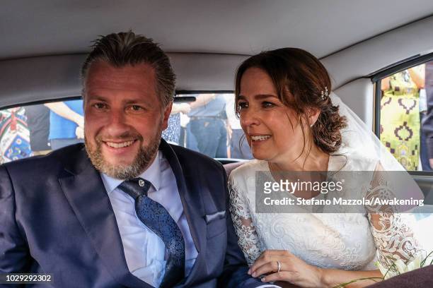 Luxembourg-born actress Desiree Nosbusch and German cameraman Tom Alexander Bierbaumer they got in the car of Oderzo after their marriage on...