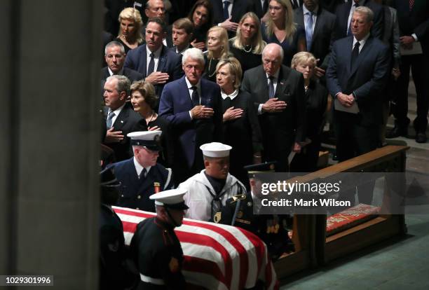 Former U.S. President George W. Bush, Laura Bush, Former U.S. President Bill Clinton, former Secretary of State Hillary Clinton, former U.S. Vice...