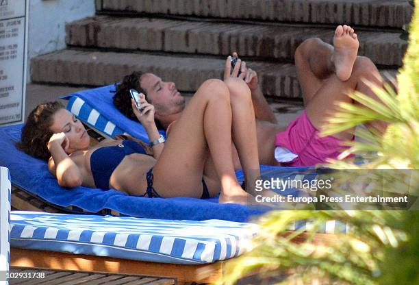 Spanish tennis player Feliciano Lopez and his new girlfriend are seen sighting on July 16, 2010 in Marbella, Spain.
