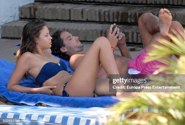 Spanish tennis player Feliciano Lopez and his new girlfriend are seen sighting on July 16, 2010 in Marbella, Spain.