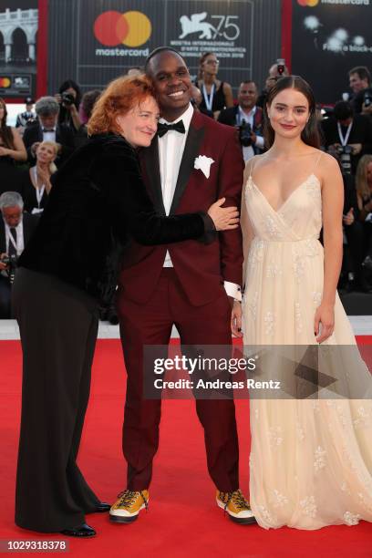Jennifer Kent, Baykali Ganambarr and Aisling Franciosi walk the red carpet ahead of the Award Ceremony during the 75th Venice Film Festival at Sala...