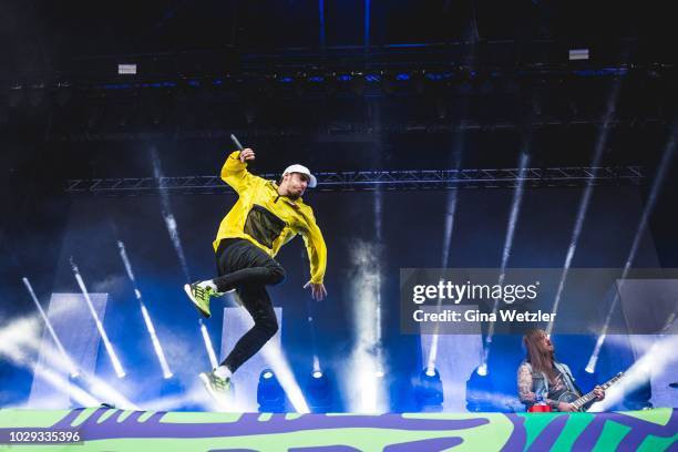 German rapper Benjamin Griffey aka Casper performs live on stage during the first day of the Lollapalooza Berlin music festival at Olympiagelände on...