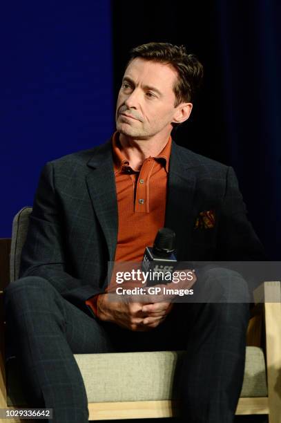 Hugh Jackman speaks onstage at "The Front Runner" Press Conference during 2018 Toronto International Film Festival at TIFF Bell Lightbox on September...