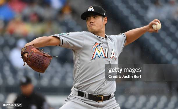 Wei-Yin Chen of the Miami Marlins delivers a pitch in the first inning during the game against the Pittsburgh Pirates at PNC Park on September 8,...