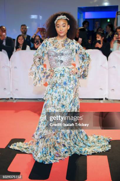 Amandla Stenberg attends the 'The Hate U Give' premiere during 2018 Toronto International Film Festival at Roy Thomson Hall on September 7, 2018 in...