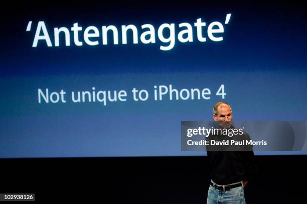 Steve Jobs, CEO of Apple Computer Inc., speaks during a press conference regarding the Apple iPhone 4 reception problems at the Apple headquarters...