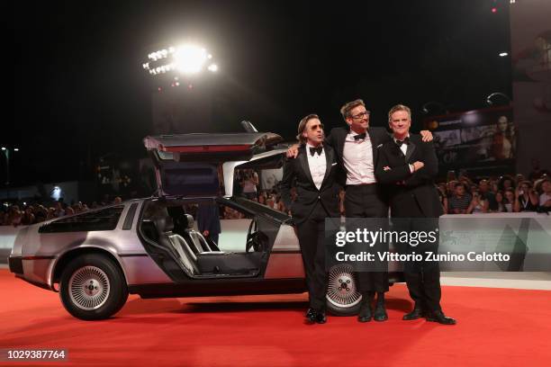 Jason Sudeikis, Lee Pace and Nick Hamm walk the red carpet ahead of the "Driven" Premiere And Closing Night during the 75th Venice Film Festival at...