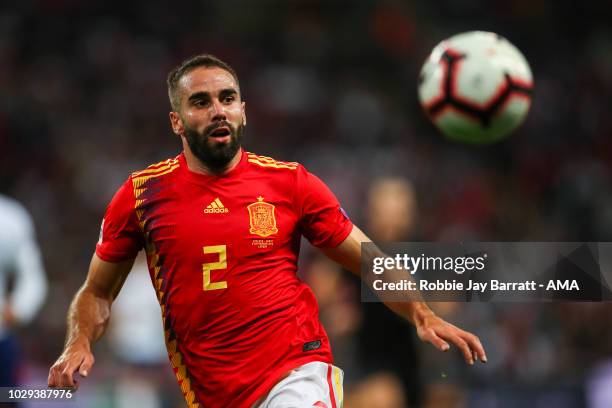 Dani Carvajal of Spain during the UEFA Nations League A group four match between England and Spain at Wembley Stadium on September 8, 2018 in London,...