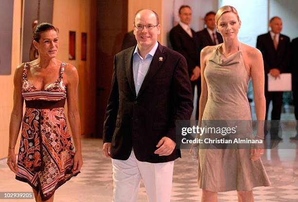 Princess Stephanie of Monaco, Prince Albert II of Monaco and fiance Charlene Wittstock arrive to attend the 2010 Annual FightAIDS Monaco Gala dinner...