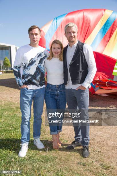 David Kross, Karoline Schuch and Friedrich Muecke attend the 'Ballon' photo call at Reichstag, the seat of the German Parliament , on September 8,...