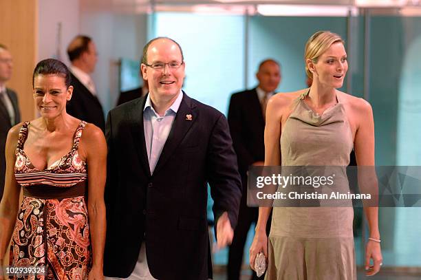 Princess Stephanie of Monaco, Prince Albert II of Monaco and fiance Charlene Wittstock arrive to attend the 2010 Annual FightAIDS Monaco Gala dinner...