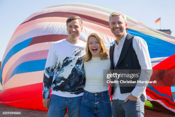 David Kross, Karoline Schuch and Friedrich Muecke attend the 'Ballon' photo call at Reichstag, the seat of the German Parliament , on September 8,...