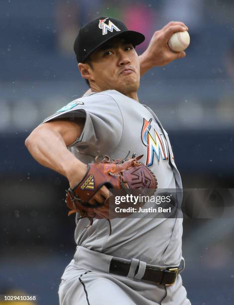 Wei-Yin Chen of the Miami Marlins delivers a pitch in the fourth inning during the game against the Pittsburgh Pirates at PNC Park on September 8,...