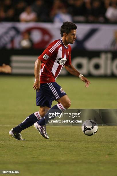 Marcelo Saragosa of Chivas USA controls the ball against Puebla during the SuperLiga 2010 match on July 15, 2010 at the Home Depot Center in Carson,...