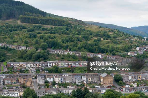 General view of houses in Ferndale in the Rhondda Valley on September 1, 2018 in Cardiff, United Kingdom. Almost 1 in 4 people in Wales live in...