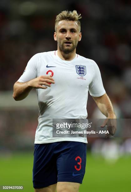 Luke Shaw of England during the UEFA Nations League A group four match between England and Spain at Wembley Stadium on September 8, 2018 in London,...