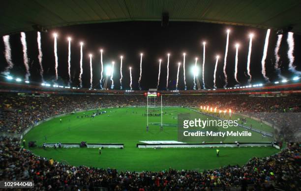 General view of the Westpac Stadium during the Tri-Nations match between the New Zealand All Blacks and South African Springboks at the Westpac...