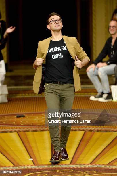 Designer Christian Siriano walks the runway at Christian Siriano - Runway during New York Fashion Week: The Shows on September 8, 2018 in New York...