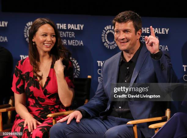 Melissa O'Neil and Nathan Fillion from "The Rookie" appear on stage at The Paley Center of Media's 2018 PaleyFest Fall TV Previews - ABC at The Paley...