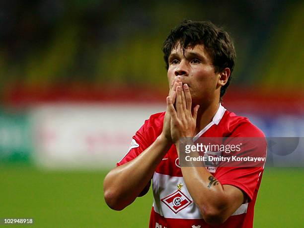 Alexandr Kozlov of FC Spartak Moscow reacts during the Russian Football League Championship match between FC Spartak Moscow and FC Rubin Kazan at the...