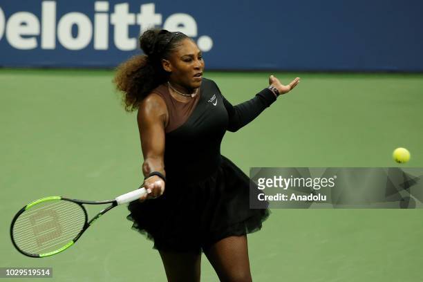 Serena Williams of USA competes against Naomi Osaka of Japan during US Open 2018 women's final match on September 8, 2018 in New York, United States.