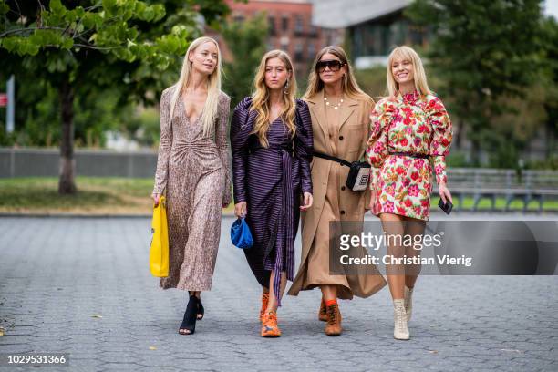 Thora Valdimars, Emili Sindlev, Jeannette Madsen seen outside Self-Portrait during New York Fashion Week Spring/Summer 2019 on September 8, 2018 in...