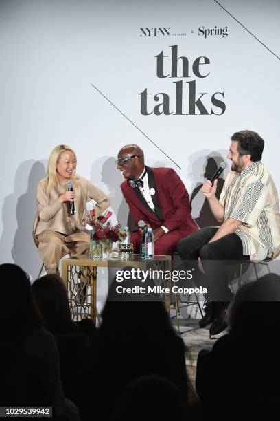 Miss info, Dapper Dan and Jon Caramanica speak onstage during THE TALKS: ANATOMY OF A COLLABORATION during New York Fashion Week: The Shows on...