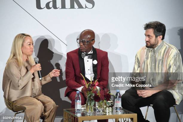 Miss info, Dapper Dan and Jon Caramanica speak onstage during THE TALKS: ANATOMY OF A COLLABORATION during New York Fashion Week: The Shows on...