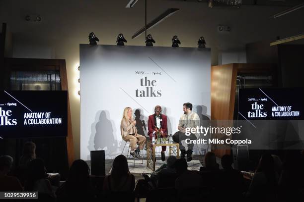 Miss info, Dapper Dan and Jon Caramanica speak onstage during THE TALKS: ANATOMY OF A COLLABORATION during New York Fashion Week: The Shows on...