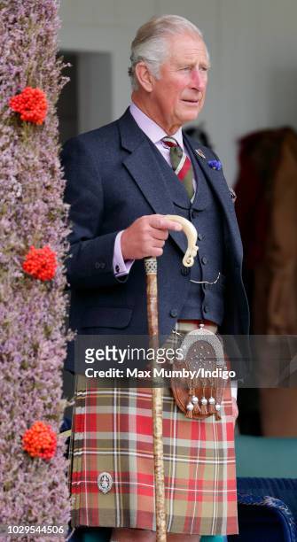 Prince Charles, Prince of Wales attends the 2018 Braemar Highland Gathering at The Princess Royal and Duke of Fife Memorial Park on September 1, 2018...