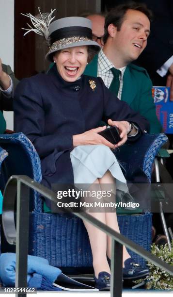 Princess Anne, Princess Royal attends the 2018 Braemar Highland Gathering at The Princess Royal and Duke of Fife Memorial Park on September 1, 2018...