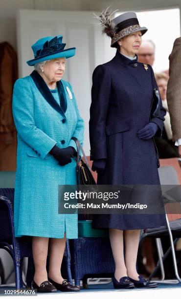 Queen Elizabeth II and Princess Anne, Princess Royal attend the 2018 Braemar Highland Gathering at The Princess Royal and Duke of Fife Memorial Park...