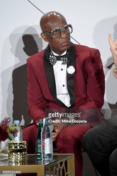 Dapper Dan speaks onstage during THE TALKS: ANATOMY OF A COLLABORATION during New York Fashion Week: The Shows on September 8, 2018 in New York City.