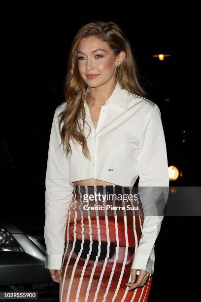 Gigi Hadid arrives at a Maybelline party on September 8, 2018 in New York City.