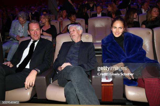 Mathias Doepfner, Axel Springer AG, Mathieu Carriere and his daughter Elena Carriere during the 100th bitrhday celebration gala for Artur Brauner at...